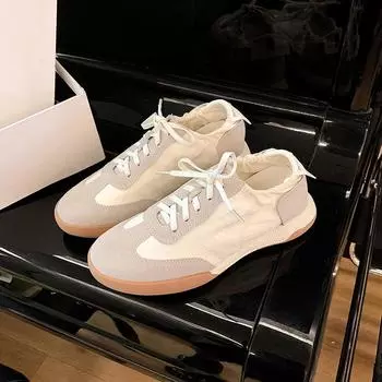 Leather German training shoes women s elastic lace-up flat-bottomed casual board shoes Forrest Gump shoes versatile breathable sports shoes large size 33