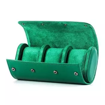 Leather Gift Dustproof 1/2/3 Slot Watch Storage Box Watch Roll Display Case Watch Bag Green-3 Slot