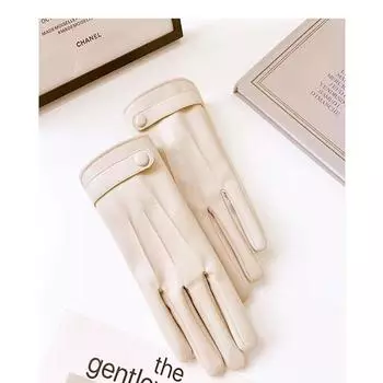 Leather Gloves In Autumn and Winter Plus Velvet To Keep Warm Korean Cute Imitation Sheepskin Pattern Driving Short Touch Screen Anti Skid Riding.