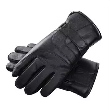 Leather Gloves Men s Winter Touch Screen Plus Velvet Padded Outdoor Cycling Motorcycle Warm Cold and Windproof Cotton Gloves for Men. One Size