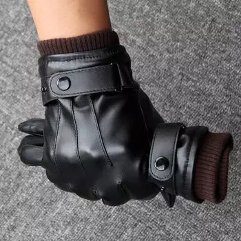 Leather Gloves Men Winter Cycling Fleece-lined Thickening Thermal Windproof Waterproof Touch Screen Winter Motorcycle Cycling Gloves Three-wire screw(Fleece-lined thick) All yards