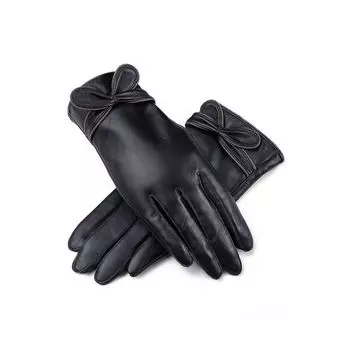 Leather Gloves Women s Soft Sheepskin Autumn and Winter Thin Cycling Fleece Thickened Driving Heattech Touch Screen Goatskin Cold-Proof Touch Screen 602 black-mercerized S