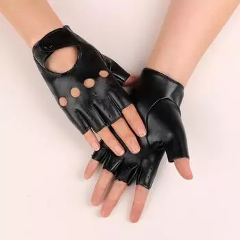 Leather Half Finger Gloves Women s Riding PU Comfort Locomotive Outdoor Training Half Finger Street Dance Performance Dance Gloves one size