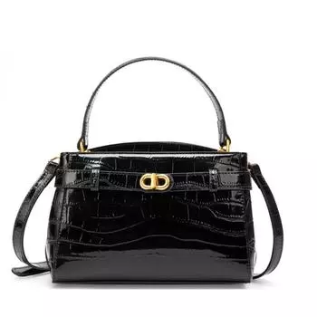 Leather Handbag Crocodile Texture Commuter Shoulder Women s Bag Lock Small Square Bag чёрный