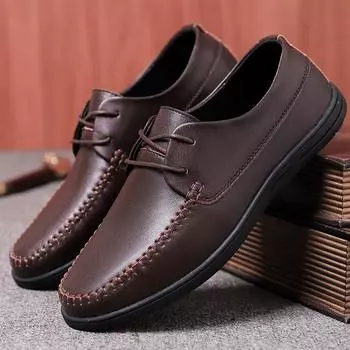 Leather Handmade Lace-Up Male Shoes Vintage All-match Business Shoes Mens Slip on Leisure Walk Shoes Classic Flats Driving Shoes 38