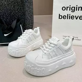 Leather heightening big head white shoes women s casual board shoes summer new small muffin platform bread shoes 35