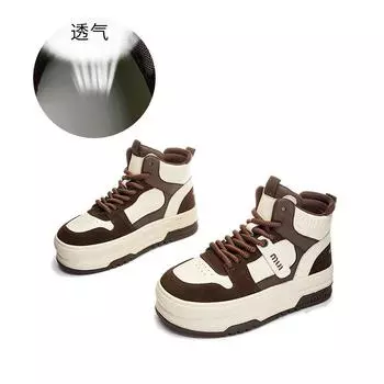 Leather high-top board shoes women s 2025 spring new platform women s shoes heightening white shoes women s versatile casual single shoes women 35