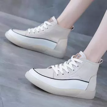 Кожаные высокие туфли маленькие белые туфли повседневная обувь повседневные ботинки 35 чёрный