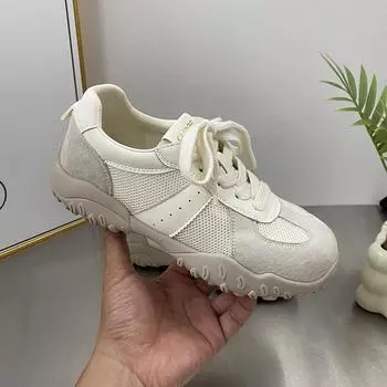Leather hollow mesh breathable women s summer new thick-soled retro sports and leisure shoes 34