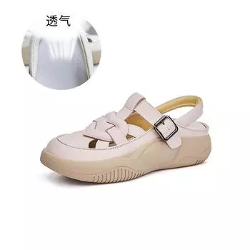Leather hollow sandals 2025 summer new women s sports bag head sandals trendy casual flat love women s shoes 35
