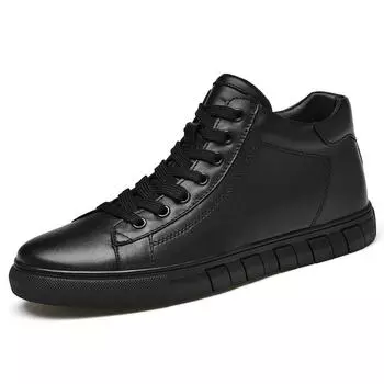 Leather Increased Height British Shoes Massage Soles for Men s Fashionable High Top Shoes Winter Plush Men s Sports Shoes 37