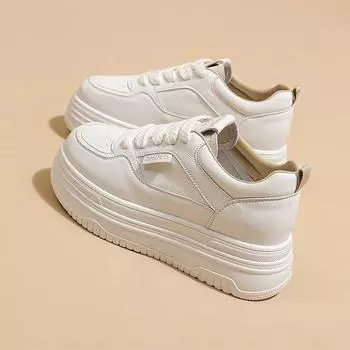 Leather inner height increase white shoes women s shoes 2025 spring and summer new small man thick-soled 7cm casual muffin board shoes 35