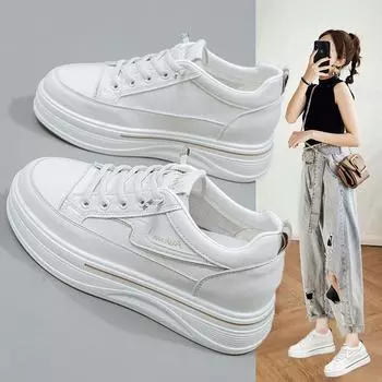 Leather inner height increase white shoes women s shoes 2025 spring and summer new thick-soled lightweight versatile casual sports shoes 35 хаки
