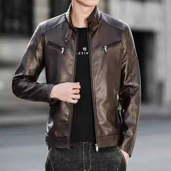 Leather Jacket Men s Autumn and Winter Locomotive Leather Jacket Korean Version Slim Fit Velvet Thickened Versatile Men s Clothing M