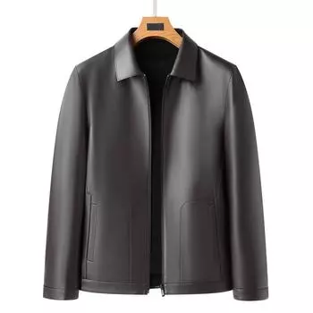 Кожаная куртка мужская осенне-зимняя новая мужская мягкая кожаная куртка с лацканами для мужчин среднего возраста свободная деловая повседневная кожаная куртка 170