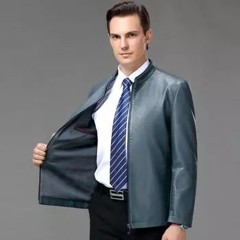 Кожаная куртка мужская осенне-зимняя, новый стиль, деловая, повседневная, из натуральной кожи, мужская куртка из натуральной кожи с воротником-стойкой, мотоциклетная куртка 170