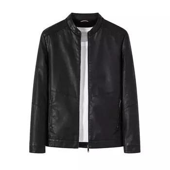 Кожаная куртка мужская осенне-зимняя новая мужская корейская свободная куртка с воротником-стойкой из искусственной кожи модная мужская байкерская одежда M