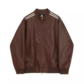 Кожаная куртка мужская осенняя свободная куртка с воротником-стойкой в корейском стиле, модная кожаная куртка для мотоциклистов M чёрный