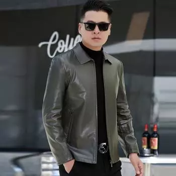 Кожаная куртка мужская из натуральной кожи верхний слой овчины лацкан короткая новая мужская кожаная куртка весна и осень тонкая кожаная куртка 170