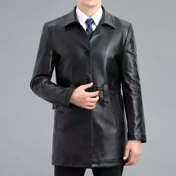 Кожаная куртка мужская средней длины осень-зима новая куртка из овчины свободная большого размера ветровка куртка мужская на одной пуговице 170