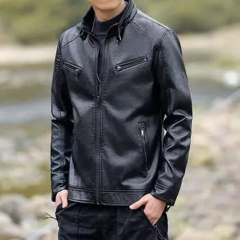 Leather jacket men s new coat autumn and winter trendy handsome casual stand collar leather jacket men s casual M