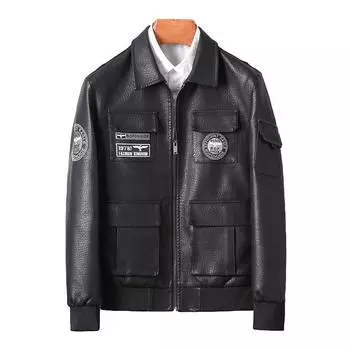 Leather Jacket Men s New Trendy Handsome Lapel Motorcycle Wear Casual Men s Leather Jacket M чёрный