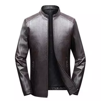 Кожаная куртка мужская городская легкая и зрелая воротник-стойка тонкая мужская кожаная куртка в мотоциклетном стиле тонкая мужская кожаная куртка мужская одежда M