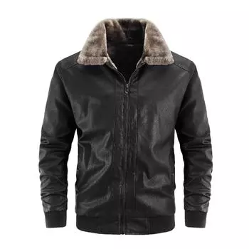 Leather jacket men s winter casual coat fur one-piece jacket men s thickened lapel large size medium and old dad wear trend M
