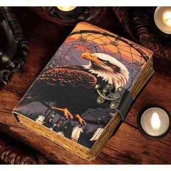 Leather Journal Bald Eagle Blank Spell Book Of Shadows American Eagle Printed Vintage Leather Journal Old Deckle Edge Paper 7 x 5 in