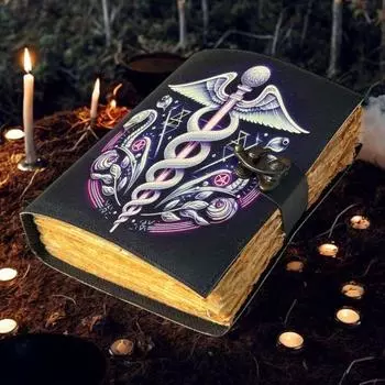 Leather Journal Gothic Notebook Snake Grimoire Print - Vintage Handmade Journal Book of Shadows Witchcrafts Journal Gift for Men 7 x 5 in