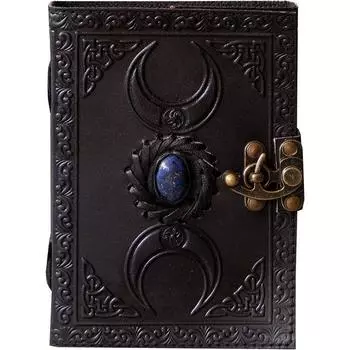 Leather Journal Handmade Black Third Eye Stone Celtic Triple Moon Embossed Vintage look Daily Notepad Unlined Page Writing Notebookf 8 x 6 in чёрный