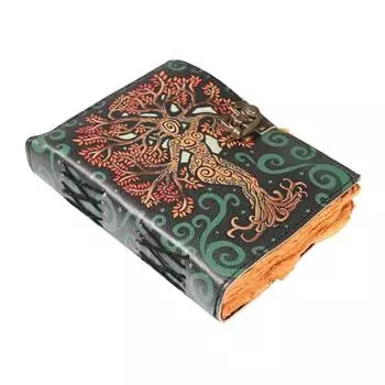 Leather Journal-Handmade Deckle Edge Paper, leather tree of life journal, handmade tree of life, 7 x 5 in