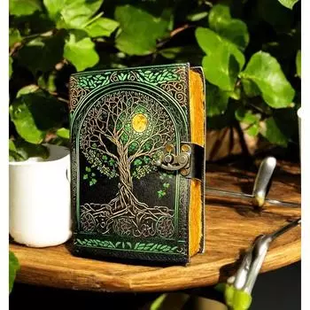 leather journal, Print Tree of Life Journal, Blank spell book book of shadows Leather Celestial Gifts For Him Her 7 x 5 in