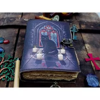 Leather journal Spell wizard Cat Book Blank Magik Notebook Book Of Shadows Wiccan Pagan grimoire book for Traveling Sketching best gift 7 x 5 in