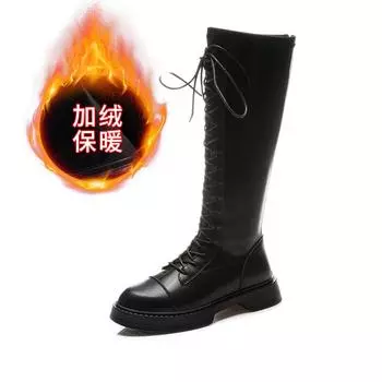 Leather knight boots women s 2025 autumn new thick-soled heightening boots casual versatile boots fashion women s boots trend 35