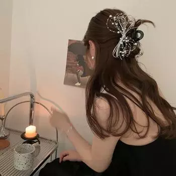 Leather Knot PU Bow Duckbill Clip Elastic Large Intestine Hair Ropes Temperament Hair Loops Party silver-shark clip