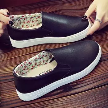 Leather Ladies White Flats Ballet Shoes Women Fashion Round Comfy Wide Toe Loafers Female Shoes Hospital Nurse Shoes 225 чёрный