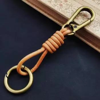 Leather Lanyard Hook Retro Cowhide Punk Keychain for Men Vintage Leather Rope Key Chain for Car Key Ring Pendant Gift