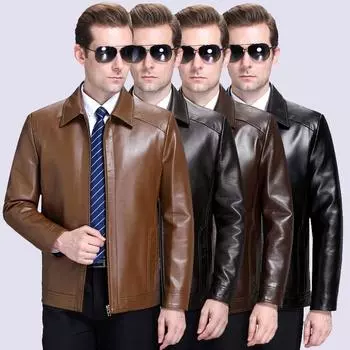 Кожаный лацкан осенне-зимняя новая плюшевая кожаная куртка для папы среднего возраста, одинарная кожаная куртка из овчины 170