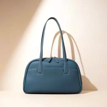 Leather Large Capacity Tote Bag Women s Fashionable Commuter Bowling Bag Hand-held One-shoulder Boston Bag