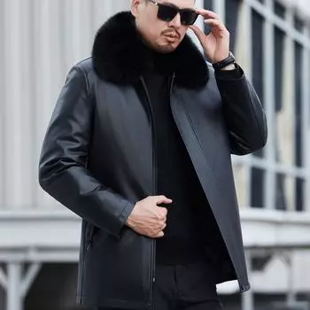 Leather Leather Jacket Men s Thickened Down Jacket Dad s Loose Jacket M