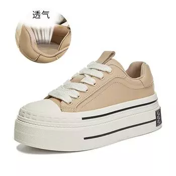 Leather little white shoes women s 2025 spring new women s muffin baseplate shoes versatile casual shoes heightening sports women s shoes 35