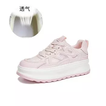 Leather little white shoes women s 2025 summer new breathable mesh sports board shoes casual versatile thick sole heightening women s shoes 35