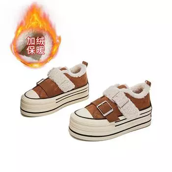 Leather little white shoes women s 2025 winter new thick-soled muffin shoes women s velvet thermal board shoes casual versatile women s shoes 35