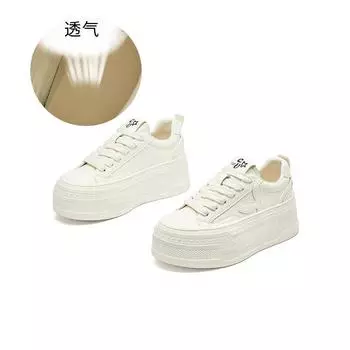 Leather little white shoes women s 2025 spring new platform single shoes heightening shoes casual muffin shoes versatile sports board shoes 35