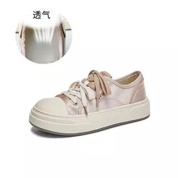Leather little white shoes women s 2025 spring new thick-soled breathable board shoes women s versatile shoes children s casual lace-up women s shoes 35
