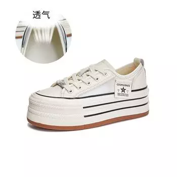 Leather little white shoes women s 2025 summer new versatile muffin shoes thick sole heightening women s shoes breathable casual single shoes women 35