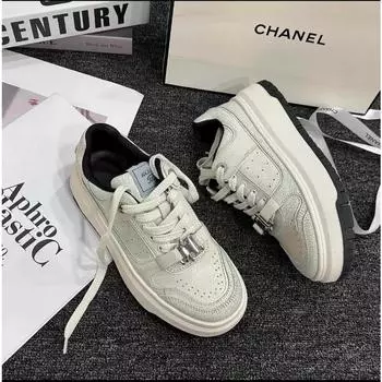 Leather little white shoes women s spring new niche burst pattern casual sports platform versatile board shoes 35