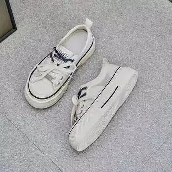 Leather little white shoes women s spring and summer new high-end feeling not tired feet casual board shoes thick-soled non-slip canvas shoes 35 бежевый