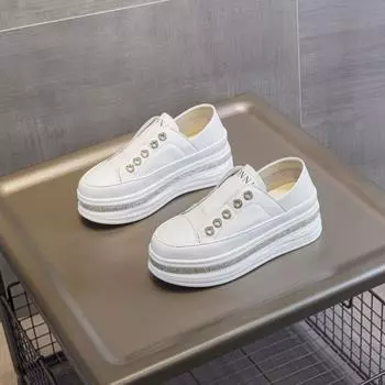 Leather little white shoes women s spring new sports little white shoes women s versatile thick-soled heightening casual shoes board shoes 34 белый